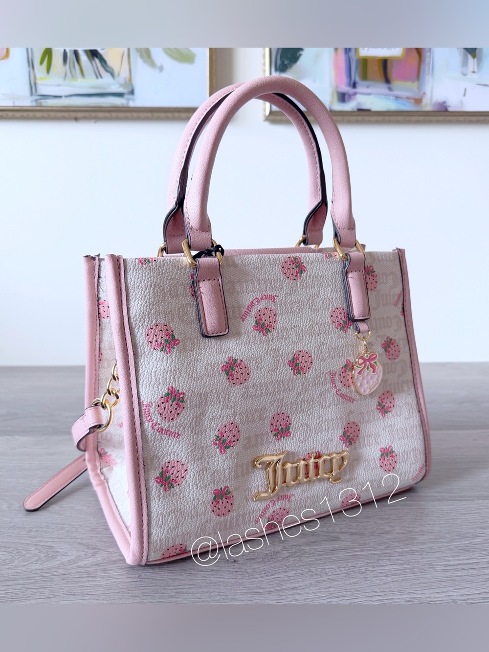 JUICY COUTURE Bag Berry Sweet Mini Tote and Wallet Set - Cream Pink Strawberry - Picture 4 of 11